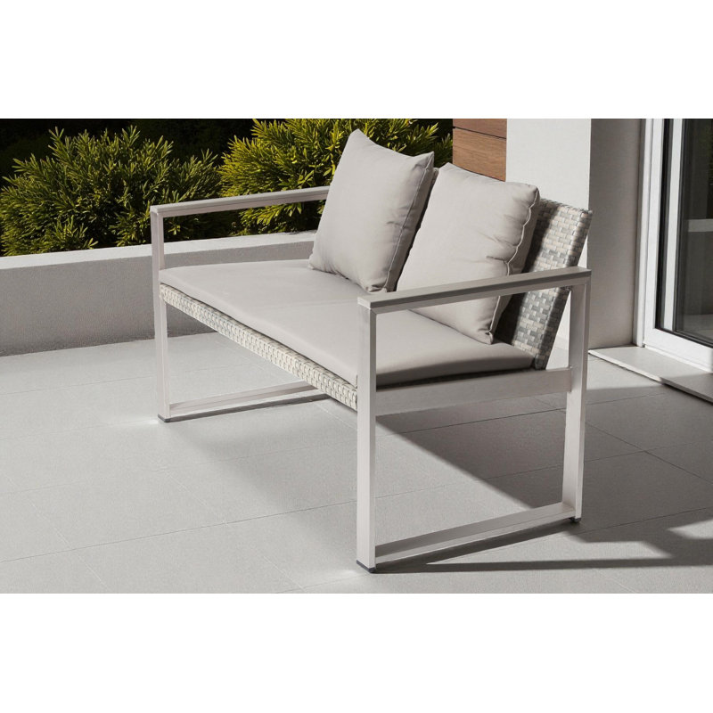 Pangea Home Chester 50'' Aluminum Outdoor Loveseat with Cushions – Modern Patio Seating with Rust-Free Frame, Poly-Resin Arms & All-Weather Rattan Seat and Back
