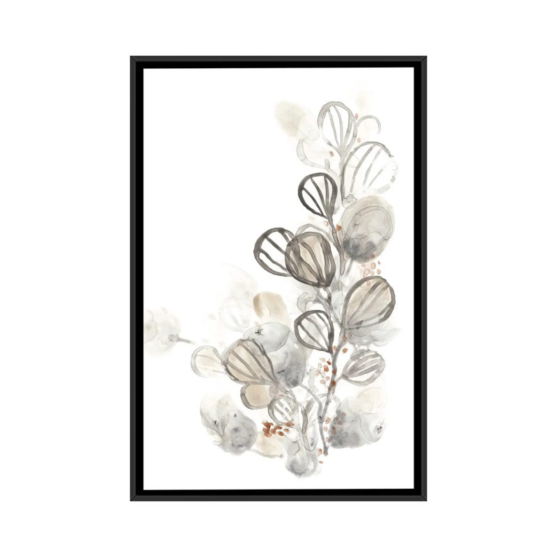 « neutral botaniques i », impression sur toile, H 26 po x l 18 po x P 1,5 po, Toile avec cadre noir, Pas de tapis