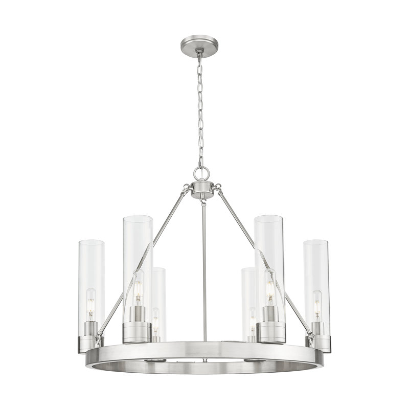 Lustre 6 lumières avec abat-jour Scherer, Clair, Nickel satiné
