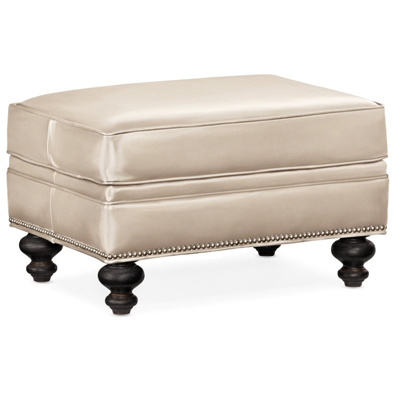 Repose-pieds rectangulaire en cuir véritable 26 "West, Cuir véritable gris clair délavé Aline, Plantation, Nickel