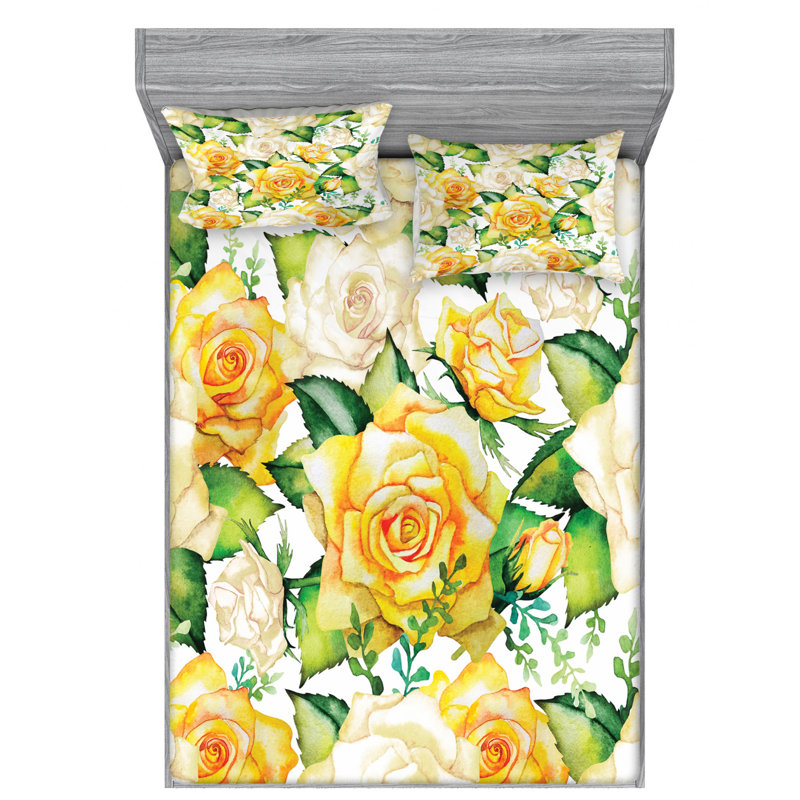 Microfiber Floral Sheet Set, Full Sheet Set with Fitted Sheet