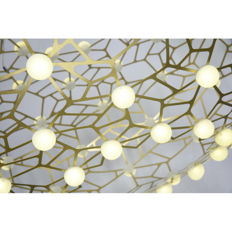 98-Light Gold Stainless Steel LED Chandelier With White Acrylic Shades