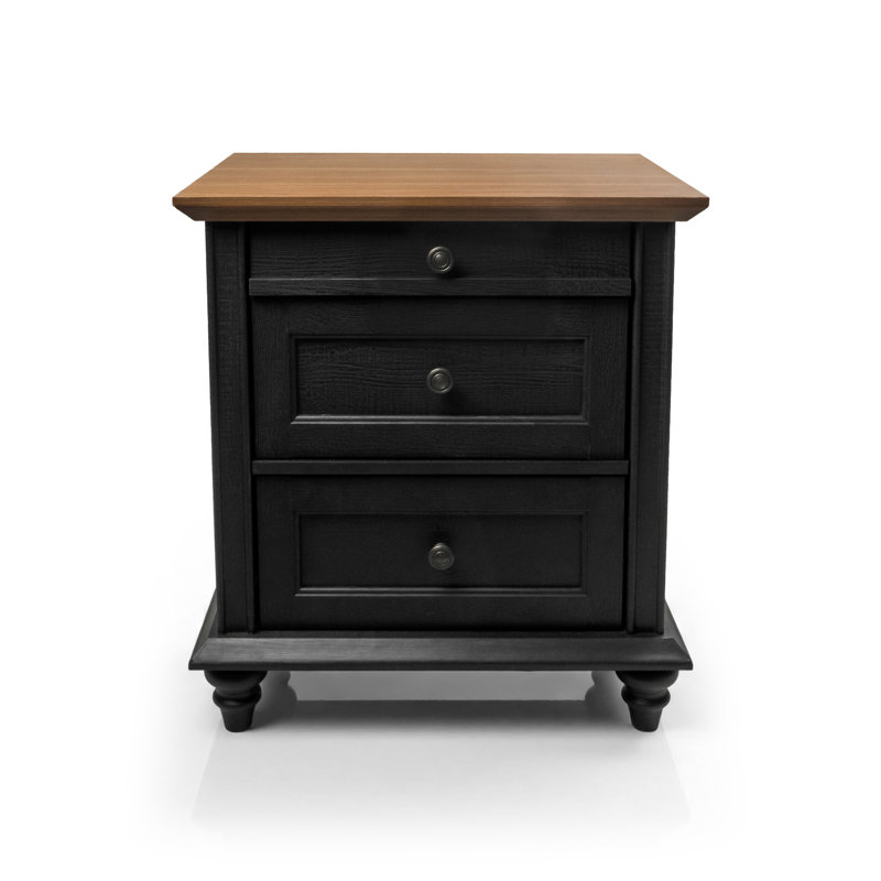 Roscoe 24"W 3-Drawer Wood Nightstand, Black