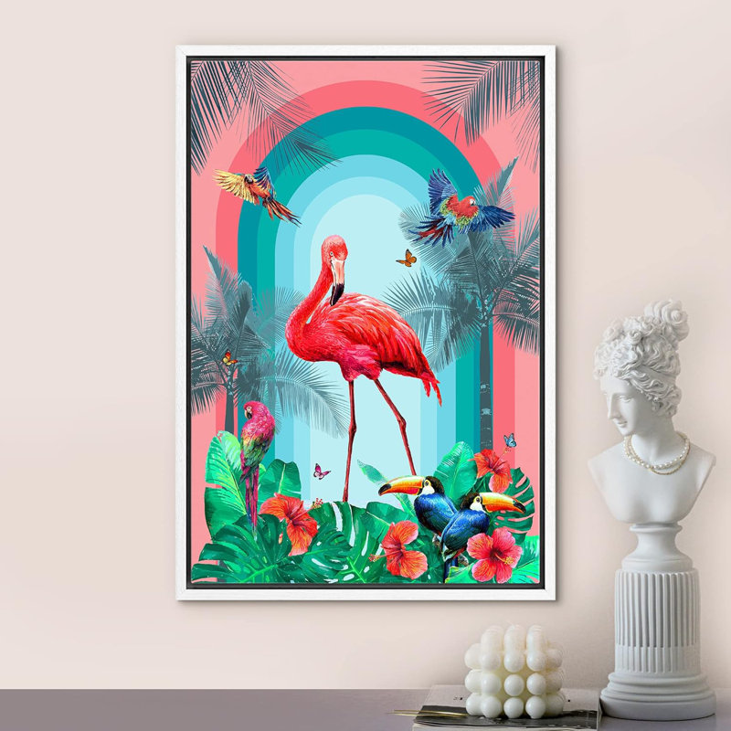 Animaux brillants de style BCBG dans la jungle rouge tropicale, Blanc, H 36 po x l 24 po