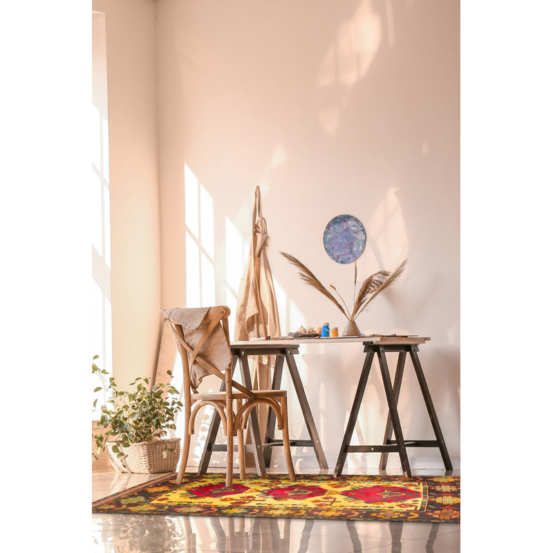 Tapis jaune clair Teimani 3 pi 6 po x 6 pi 4 po
