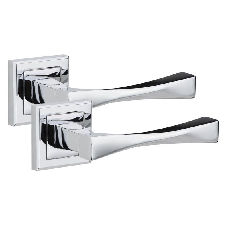  Straight Astrid Design Door Handles Set in Matt Black Finish with 2.5" 3 Lever Lock and Keyhole Escutcheon