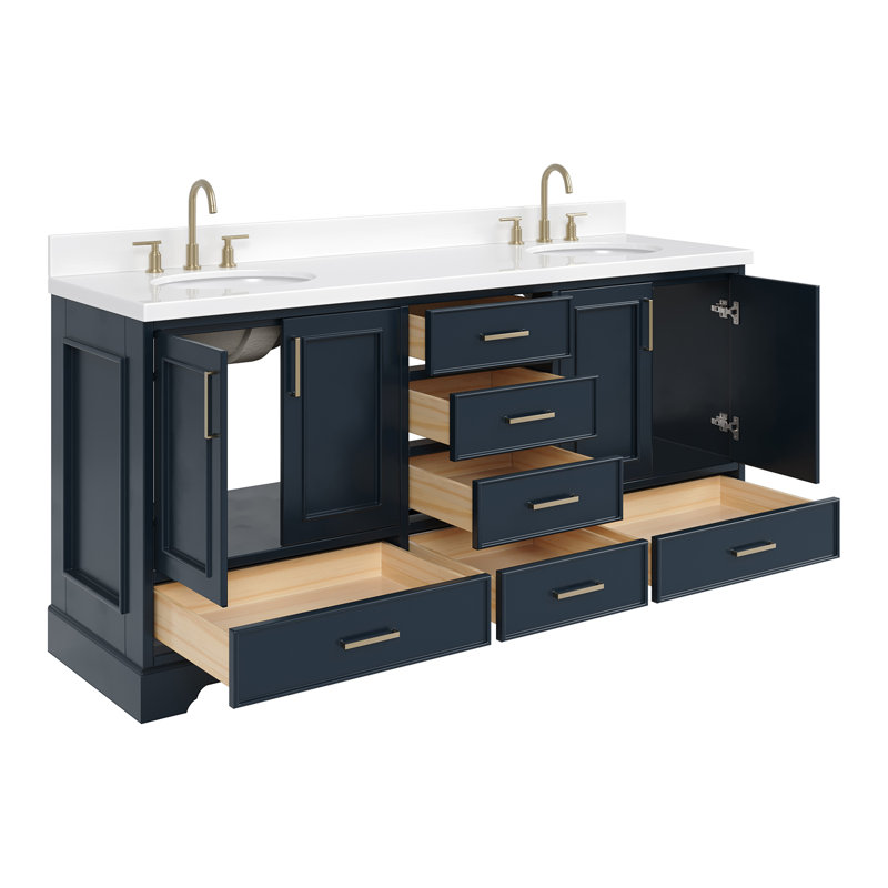 Meuble-lavabo double avec plateau Abshire 73, Bleu minuit