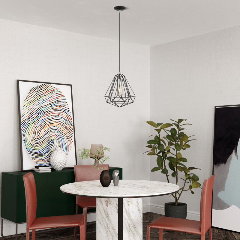 Luminaire suspendu géométrique à 1 lumière Lindgren, Noir brillant