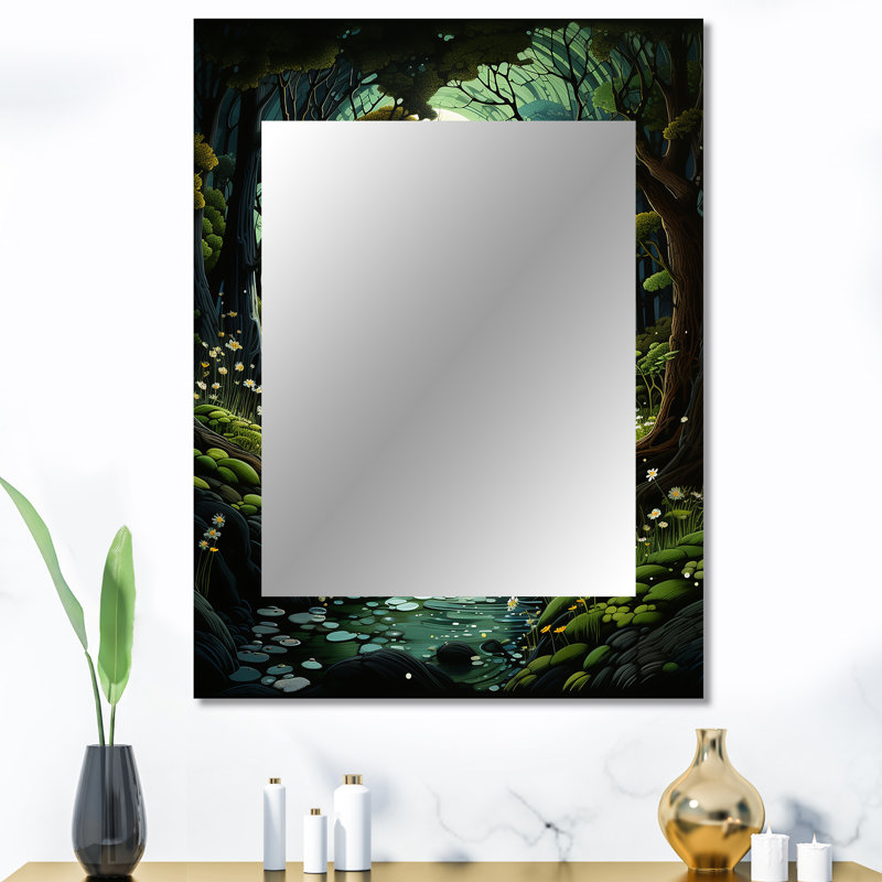 Forest Enchanted Forest Pastoral I - Forest Mirror, Traditional Unique Wall Mirror, Printed Metal Art, 40" x 30"