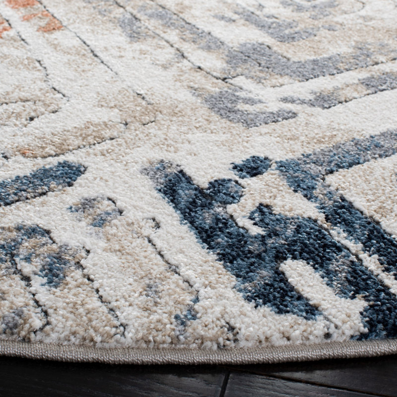 Tapis ivoire à motif géométrique Aliceteen, Rond 6 pi 7 po