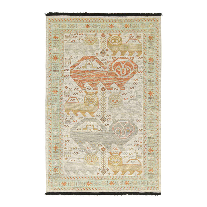 Burano Hand Knotted Wool Animal Print Area Rug, Rectangle 5' x 7'