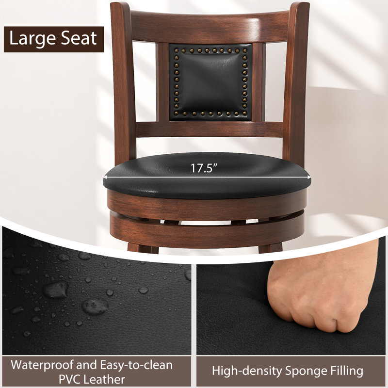 Acelee Swivel Upholstered Counter Stool with Solid Wood Frame, Counter Stool (25.5” Seat Height), 2