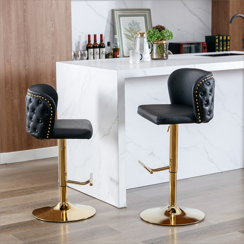 Swivel Barstools Adjustable Seat Height, PU Upholstered Bar Stools