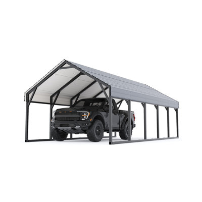Metal Carport, Heavy Duty Carport Reinforced Frame and Steel Roof, All-Weather Shelter for Pickups, Boats, Cars, and Tractors