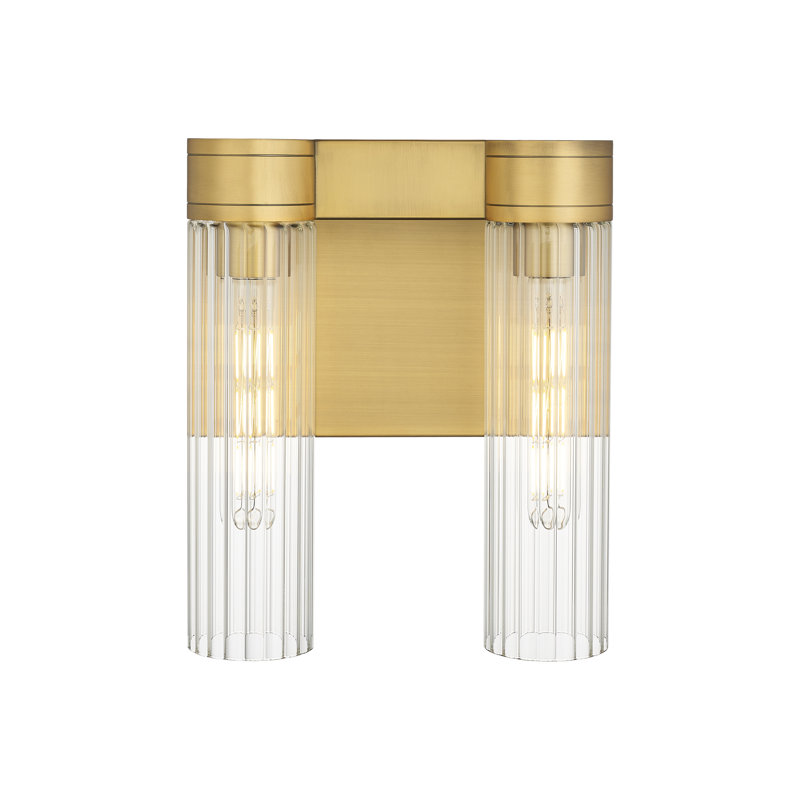 Applique murale 11 po 2 lumières Empire, Laiton brossé, Transparent, H 12,63 po x l 10,5 po x P 5,5 po