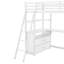 Lit mezzanine simple en métal et bois avec bureau et tablettes, deux tiroirs intégrés, blanc