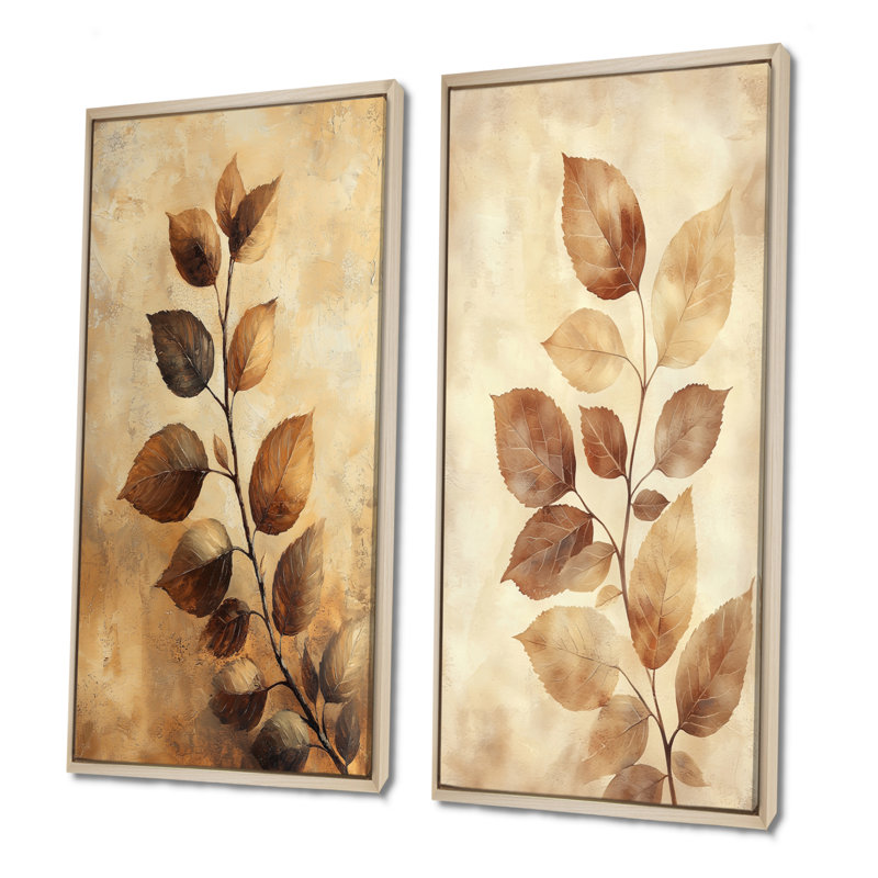 Brun sépia délavé III - art mural floral 2 panneaux, 40" H x 41" W, Impression encadrée flottante, Cream