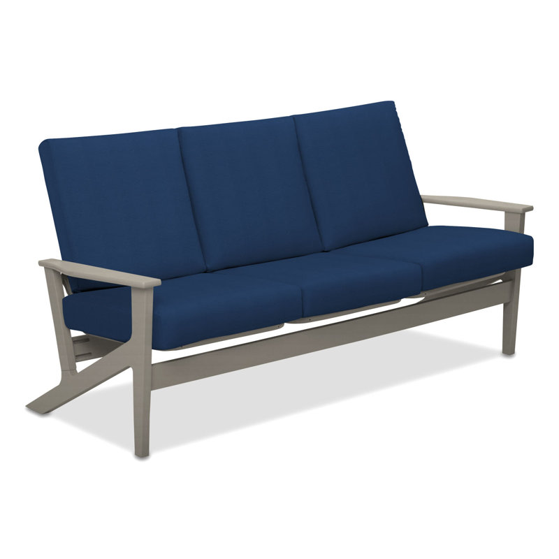 Chrisa 74.5'' Wide Patio Sofa with Cushions, Warm Gray, Cobalt