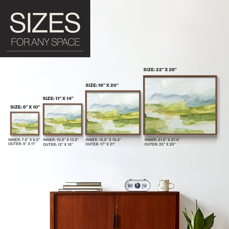 Watery Lowlands I - Reproduction encadrée - Restickable, H 22 po x l 28 po, Noyer