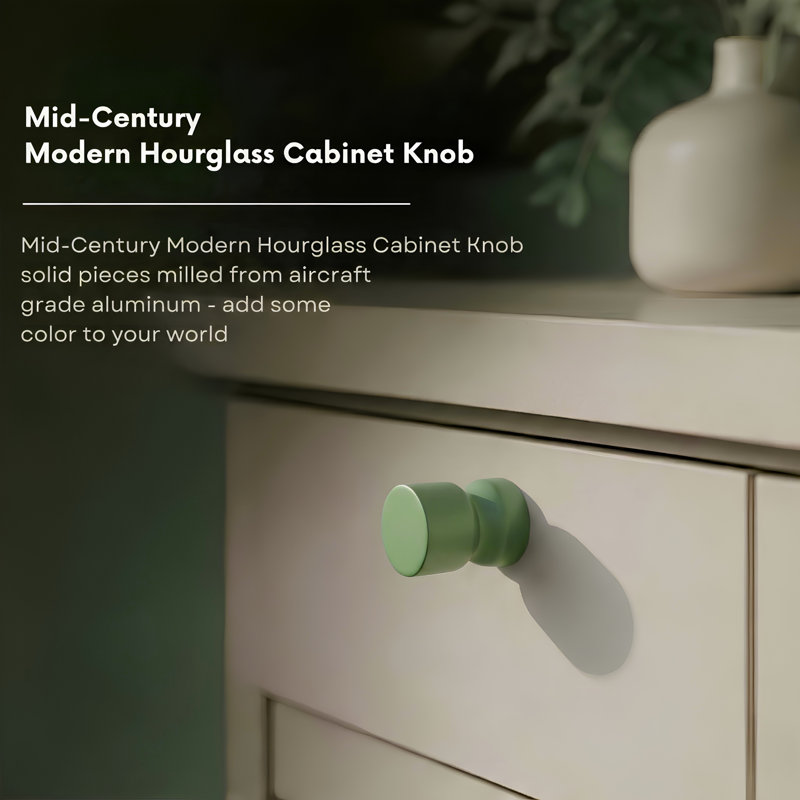 ROUS Harwdare Mid-Century Modern Hourglass Knob, Olive (Green)