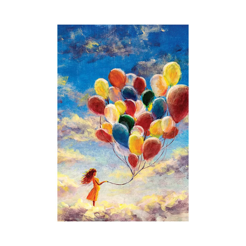 Woman Flying With Balloons Among The Clouds by Valery Rybakow - Wrapped Canvas Painting