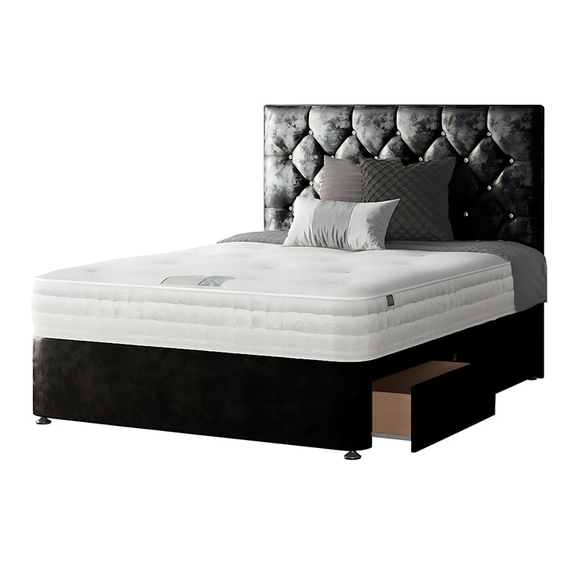 Eberhardt Divan Bed Base, Black, Double (4'6), 2 Foot-end Drawers