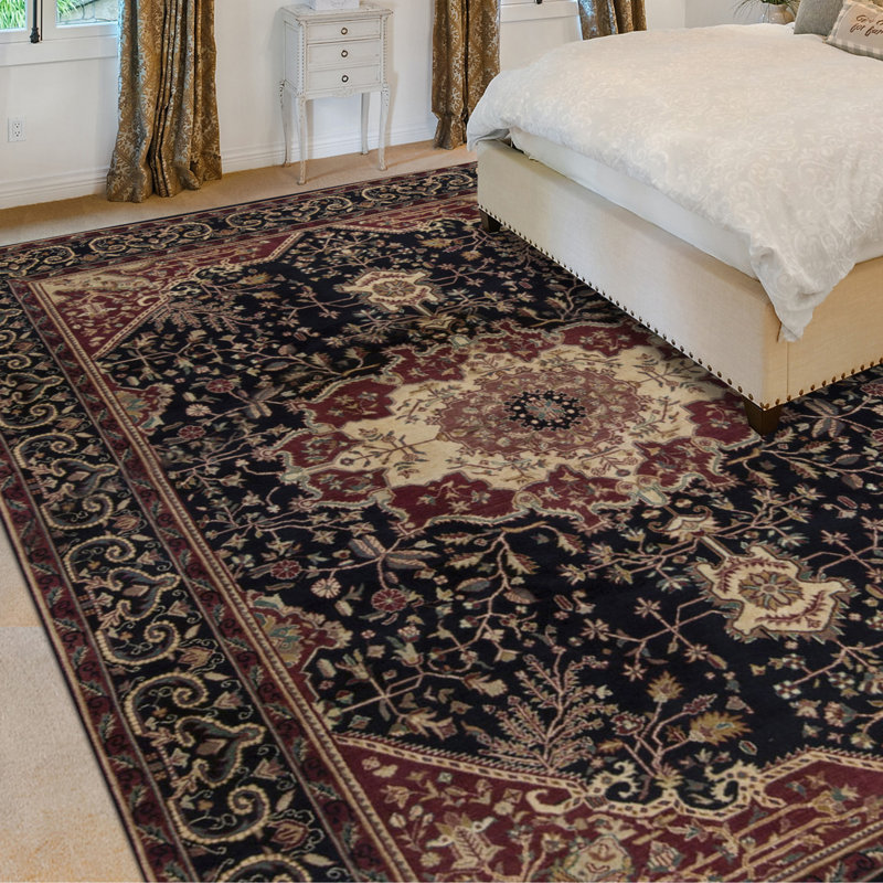 Hand-Knotted High-Quality Black and Rust Area Rug