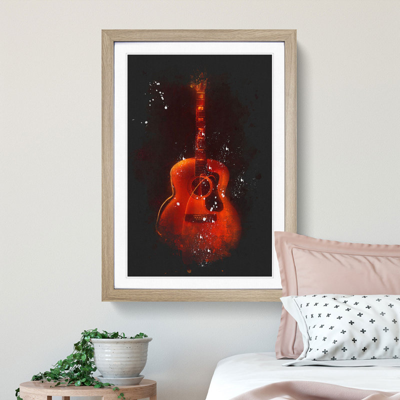 Abstract Guitar - Framed Print, 63cm H x 45cm W x 2cm D, Oak Framed