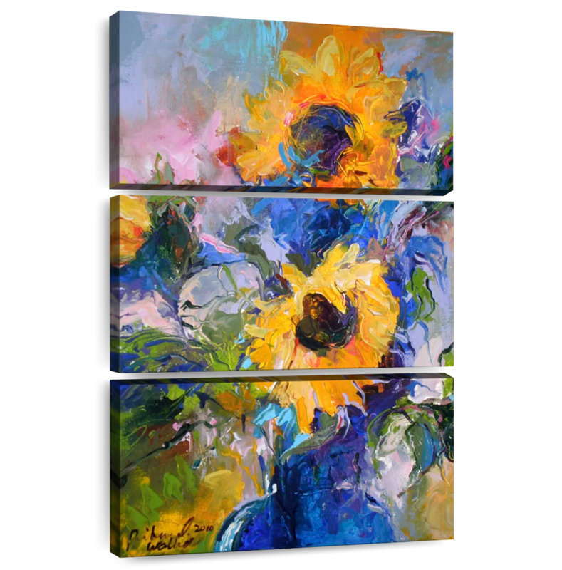 Harnek tournesols dans un vase bleu, H 38 po x l 24 po