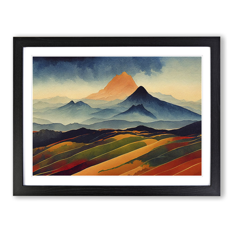 Watercolour Mountain Landscape Vol.3 - Single Picture Frame Print, Black Framed, 46cm H x 64cm W x 2cm D