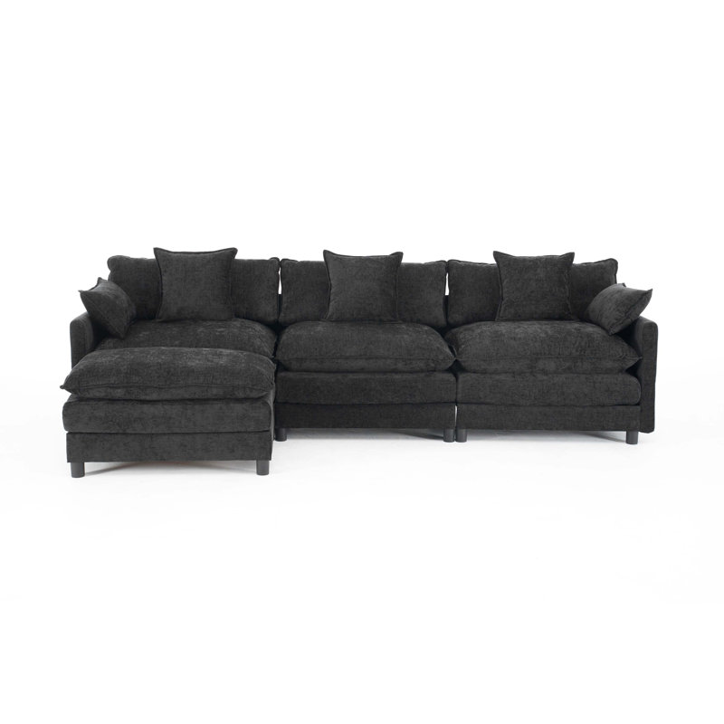 108" L Shaped Modern Sofa Modular Sectional Cloud Couch With Ottoman, 4-Seat Chenille Deep Seat Sofa With Pillow For Living Room, Bedroom And Apartment
