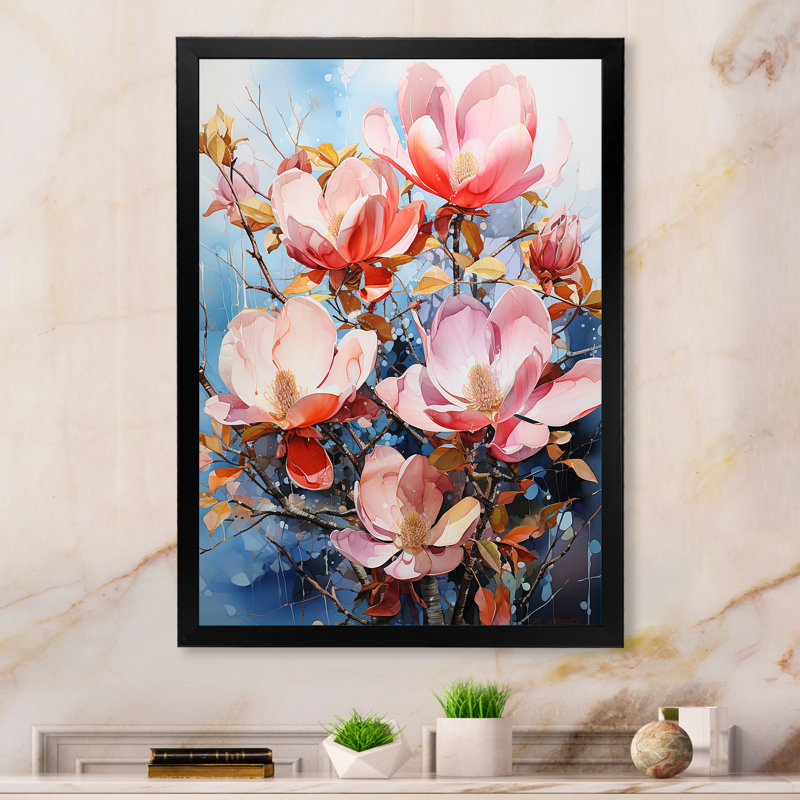 Représentation de Magnolias roses, acrylique multicolore I - impressions murales florales, H 32 po x l 16 po x P 1 po