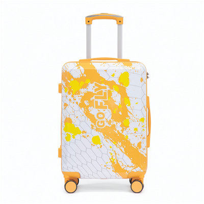 20 Inch PC Spinner Wheel Luggage, Carry on Suitcase, With Printed pattern and Combination Lock (Orange)