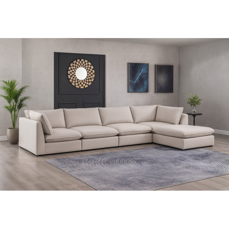 Canapé modulaire de 160 po Tupman, Tissu beige texturé en lin