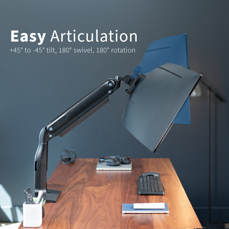 Black Aluminum Ultrawide Monitor Desk Mount with USB Ports
