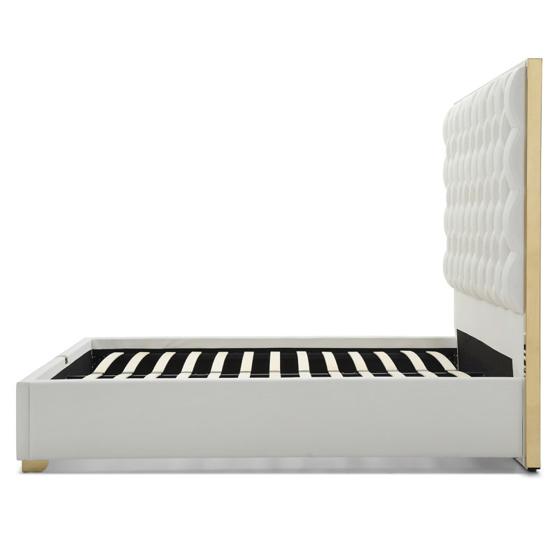 Structure de lit tapissier en cuir Rollie, Crème, Grand
