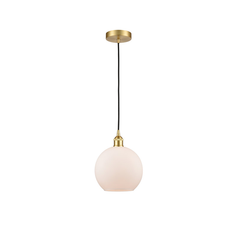 Luminaire suspendu simple à 1 lumière Ralph, Blanc mat, H 10,75 po x l 8 po x P 8 po, Or satiné