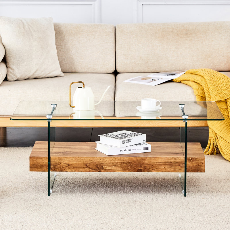 Table basse 43,3 pouces à deux couches, finition marbre, facile d'entretien, table de 40,3 pouces facile à démonter avec plateau en verre trempé et pieds, charge de 250 livres, élégante