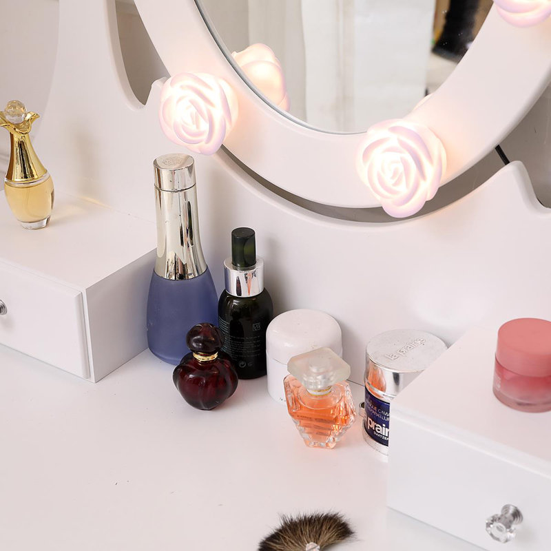Ensemble coiffeuse avec tabouret et miroir Celerina