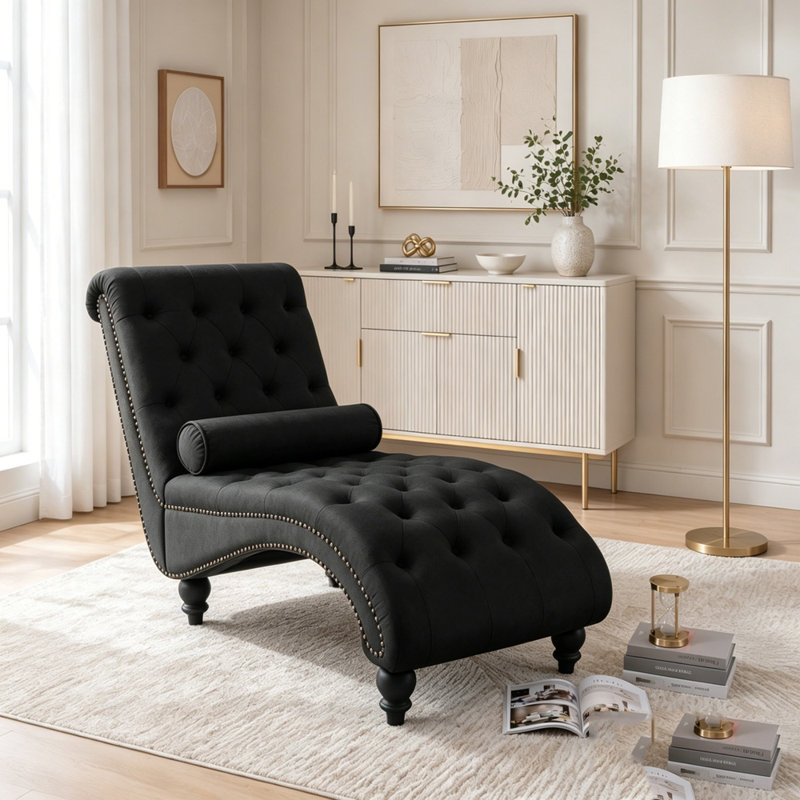 Fauteuil inclinable en velours capitonné, Noir