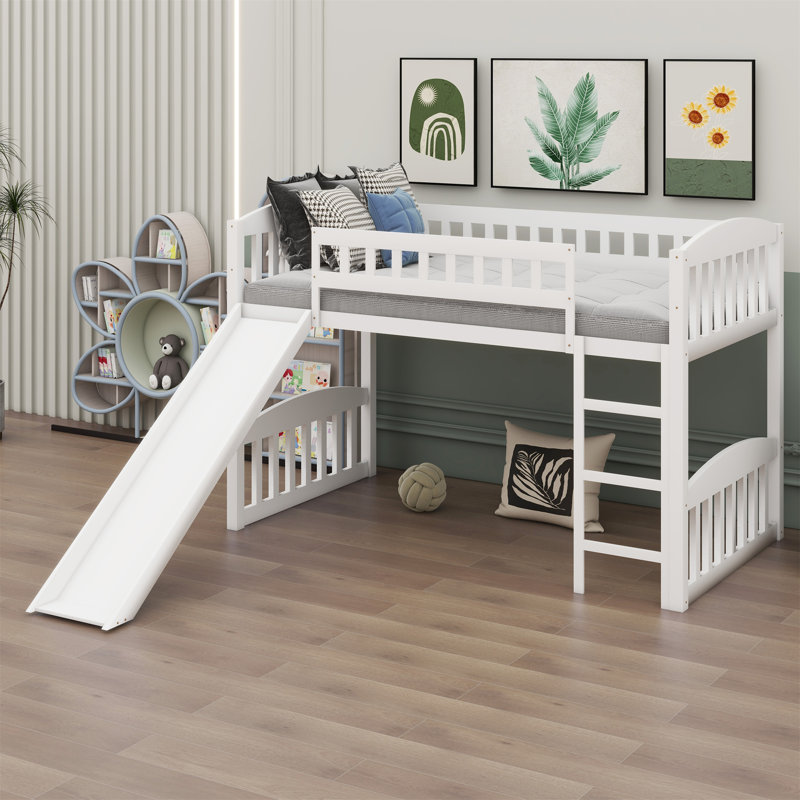 Loft Bed With Slide And Ladder, White