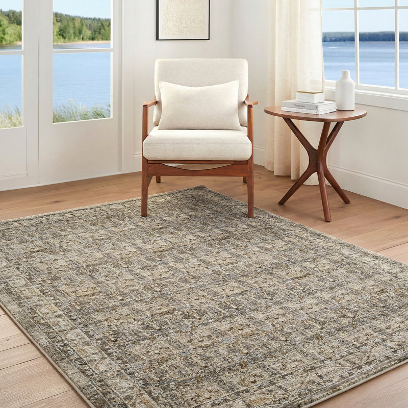 Arda Moroccan Fringed Rug, Medium Gray/Taupe/Charcoal/Olive/Light Brown, Rectangle 152 x 225 cm