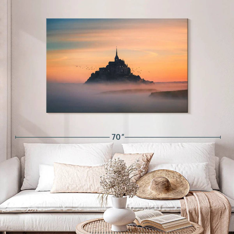 Lilie, château mystique au lever du soleil, H 32 po x l 48 po