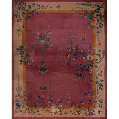 Tapis rectangulaire en laine noué à la main mauve / mauve en laine des années 1920
