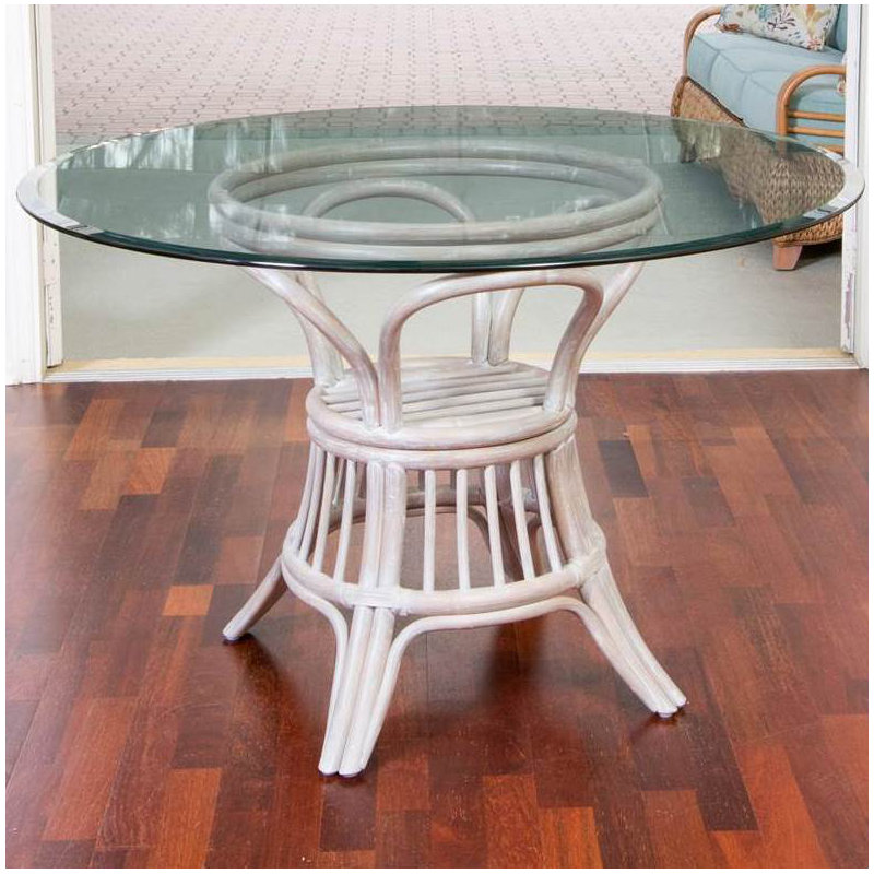 Charlestyn Round Glass Top Dining Table, Rustic Driftwood
