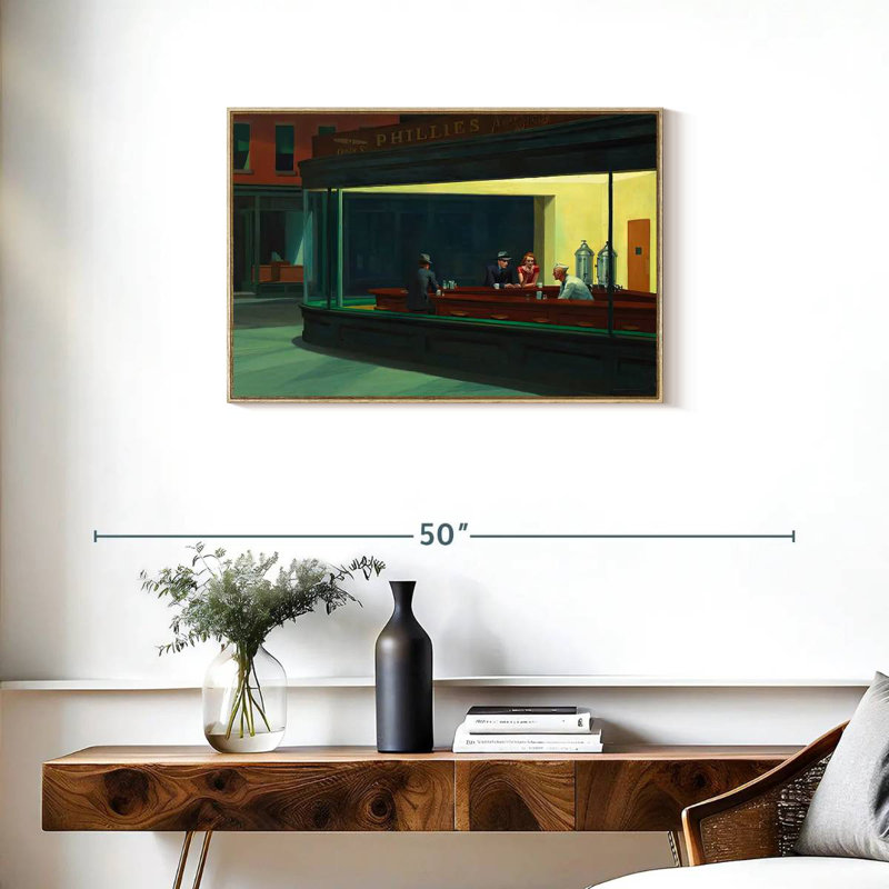 Nighthawks, 31 po x 21 po, Cadre flottant en bois naturel