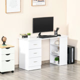 47" Modern Home Office Computer Desk Bookcase Combo Writing Table Workstation With 3 Drawer And Storage Shelf - White