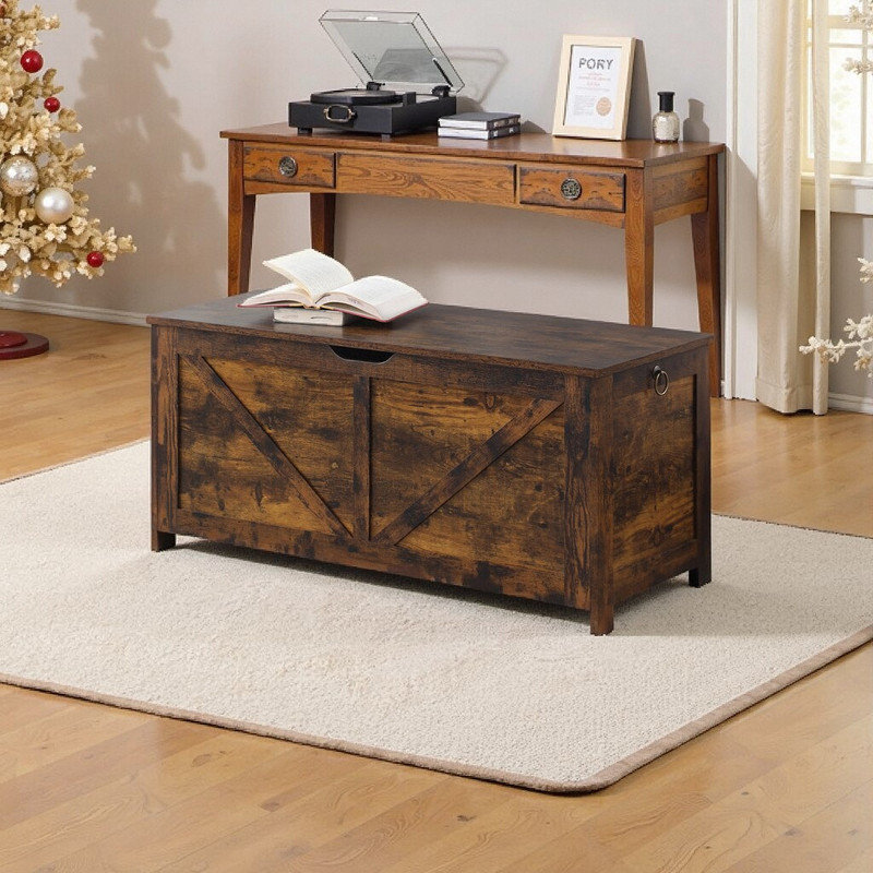  Storage Ottoman Bench With U-Shaped Handle Frame, Brown