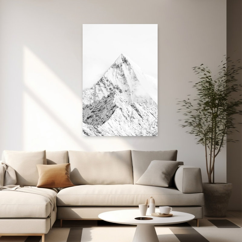 Mountain Top White Abstract Contemporary Winter Landscape Art, 60" H x 40" W