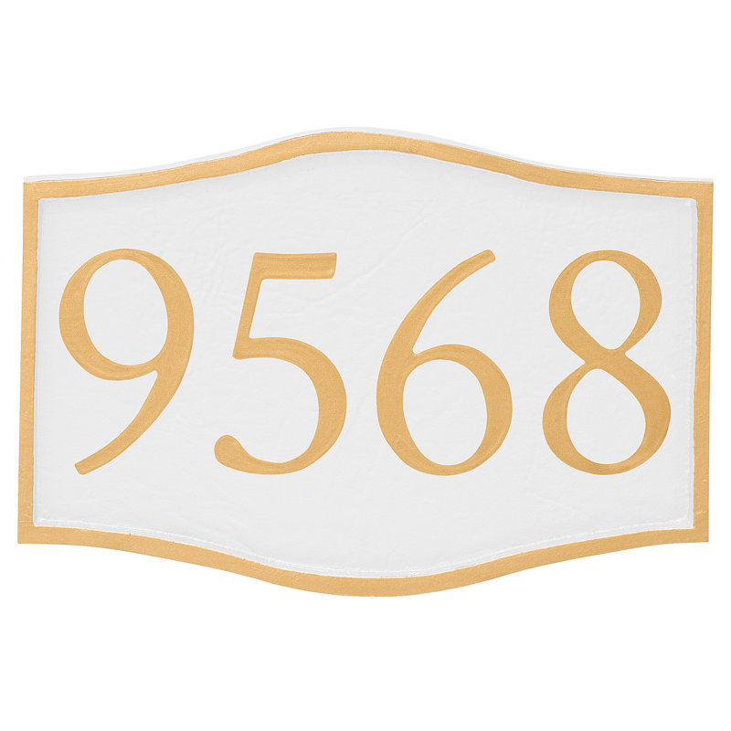 Plaque d’adresse murale sur 1 ligne serif, Or, Blanc